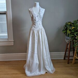 Vintage 90s Y2K JM for Gunne Sax White Gown Halter Maxi Dress Bridal Size 11/12
